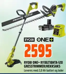 Obs Bygg RYOBI ONE+ RY18LT18HTA-120 GRESSTRIMMER/HEKKSAKS tilbud