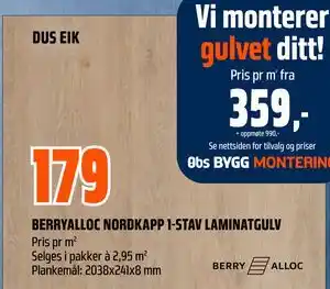 Obs Bygg BERRYALLOC NORDKAPP 1-STAV LAMINATGULV tilbud