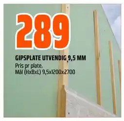 Obs Bygg GIPSPLATE UTVENDIG 9,5 MM tilbud
