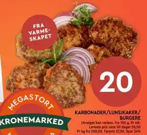 Coop Mega KARBONADER/LUNSJKAKER/ BURGERE tilbud