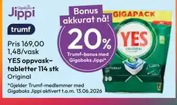 Gigaboks YES oppvasktabletter 114 stk tilbud