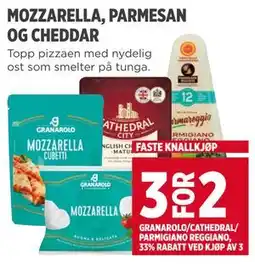 Meny MOZZARELLA, PARMESAN OG CHEDDAR tilbud