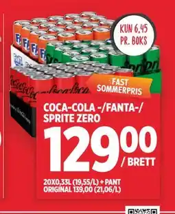 Meny COCA-COLA -/FANTA-/ SPRITE ZERO tilbud
