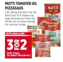 Meny MUTTI TOMATER OG PIZZASAUS tilbud