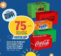 Coop Obs Coca-Cola Original/ Zero Sugar/ Urge/ Fanta Zero Sugar/ Sprite Zero Sugar, Medlemspris tilbud