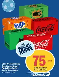 Coop Obs Coca-Cola Original/ Zero Sugar/ Urge/ Fanta Zero Sugar/ Sprite Zero Sugar, Medlemspris tilbud
