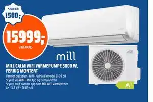 MILL CALM WIFI VARMEPUMPE 3800 W, FERDIG MONTERT