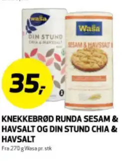 Bunnpris KNEKKEBRØD RUNDA SESAM & HAVSALT OG DIN STUND CHIA & HAVSALT tilbud