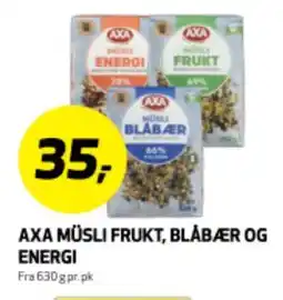 Bunnpris AXA MÜSLI FRUKT, BLÅBÆR OG ENERGI tilbud