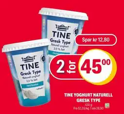 Coop Extra TINE YOGHURT NATURELL GRESK TYPE tilbud