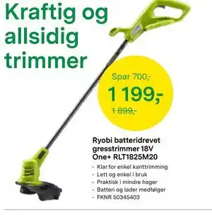 Ryobi batteridrevet gresstrimmer 18V One+ RLT1825M20