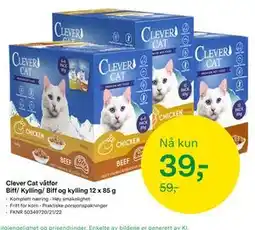 Felleskjøpet Clever Cat våtfor Biff/ Kylling/ Biff og kylling 12 x 85 g tilbud