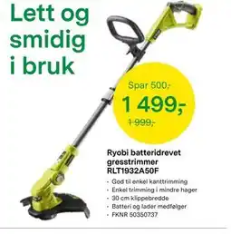 Felleskjøpet Ryobi batteridrevet gresstrimmer RLT1932A50F tilbud