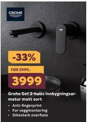 Grohe Get 2-hulls innbygningsarmatur matt sort