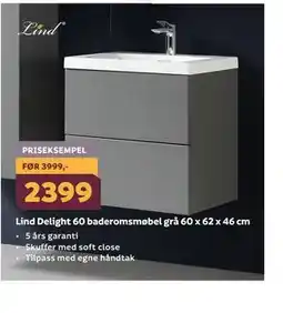 Megaflis Lind Delight 60 baderomsmøbel grå 60 x 62 x 46 cm tilbud