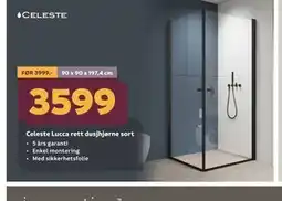 Megaflis Celeste Lucca rett dusjhjørne sort tilbud