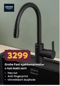 Megaflis Grohe Feel kjøkkenarmatur c-tut matt sort tilbud