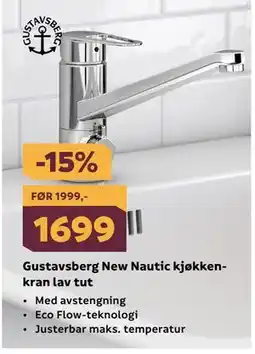 Megaflis Gustavsberg New Nautic kjøkkenkran lav tut tilbud