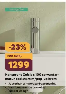 Megaflis Hansgrohe Zeisis s 100 servantarmatur coolstart m/pop-up krom tilbud
