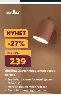 Megaflis Nordlux Gaston vegglampe støvete rosa tilbud