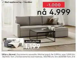 Skeidar Sacramento sovesofa i Malmø lysgrå tilbud