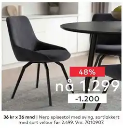 Skeidar Nero spisestol med sving, sortlakkert med sort velour tilbud