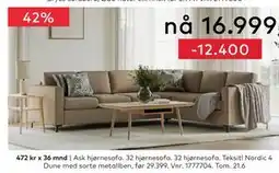 Skeidar Ask hjørnesofa tilbud