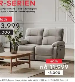 Skeidar Denver 2-seter recliner elektrisk tilbud