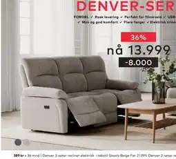 Skeidar Denver 3-seter recliner elektrisk tilbud