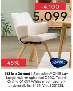 Skeidar Stressless Chilli Lav Large m/arm spisestol D200 tilbud