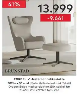 Skeidar BRUNSTAD Bella Hvilestol u/krakk tilbud
