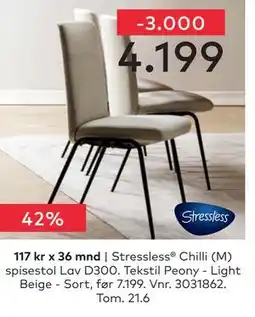 Skeidar Stressless Chilli (M) spisestol Lav D300 tilbud