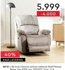 Skeidar Denver recliner elektrisk tilbud