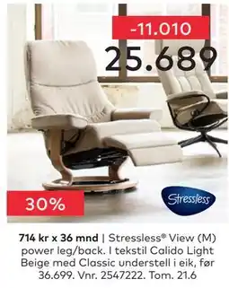 Skeidar Stressless View (M) power leg/back tilbud
