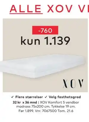 Skeidar XOV Komfort 5 vendbar madrass tilbud