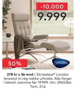 Skeidar Stressless London lenestol m.reg nakke u/krakk tilbud