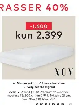 Skeidar XOV Premium 12 vendbar madrass tilbud