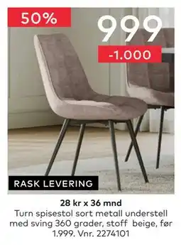 Skeidar Turn spisestol tilbud