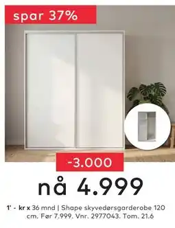 Skeidar Shape skyvedørsgarderobe 120 cm tilbud