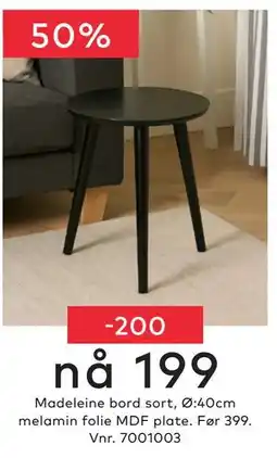 Skeidar Madeleine bord sort tilbud