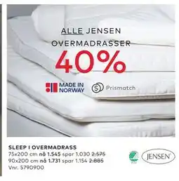 Skeidar SLEEP I OVERMADRASS tilbud