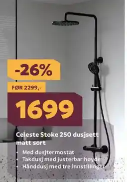Megaflis Celeste Stoke 250 dusjsett matt sort tilbud