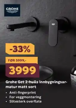 Megaflis Grohe get 2-hulls innbygningsar- matur matt sort tilbud