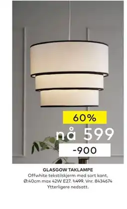 Skeidar GLASGOW TAKLAMPE tilbud