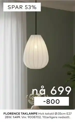 Skeidar FLORENCE TAKLAMPE tilbud