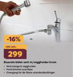 Megaflis Bluerain bidet-sett m/veggholder krom tilbud