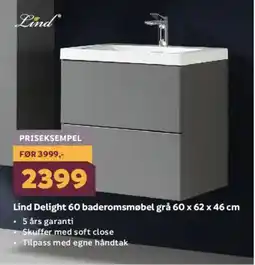 Megaflis LIND Delight 60 baderomsmøbel grå 60 x 62 x 46 cm tilbud