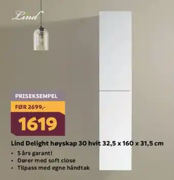 LIND Delight høyskap 30 hvit 32,5 x 160 x 31,5 cm