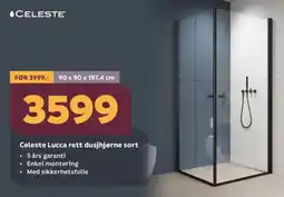 Megaflis CELESTE Lucca rett dusjhjørne sort tilbud