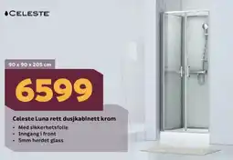 Megaflis CELESTE Luna rett dusjkabinett krom tilbud
